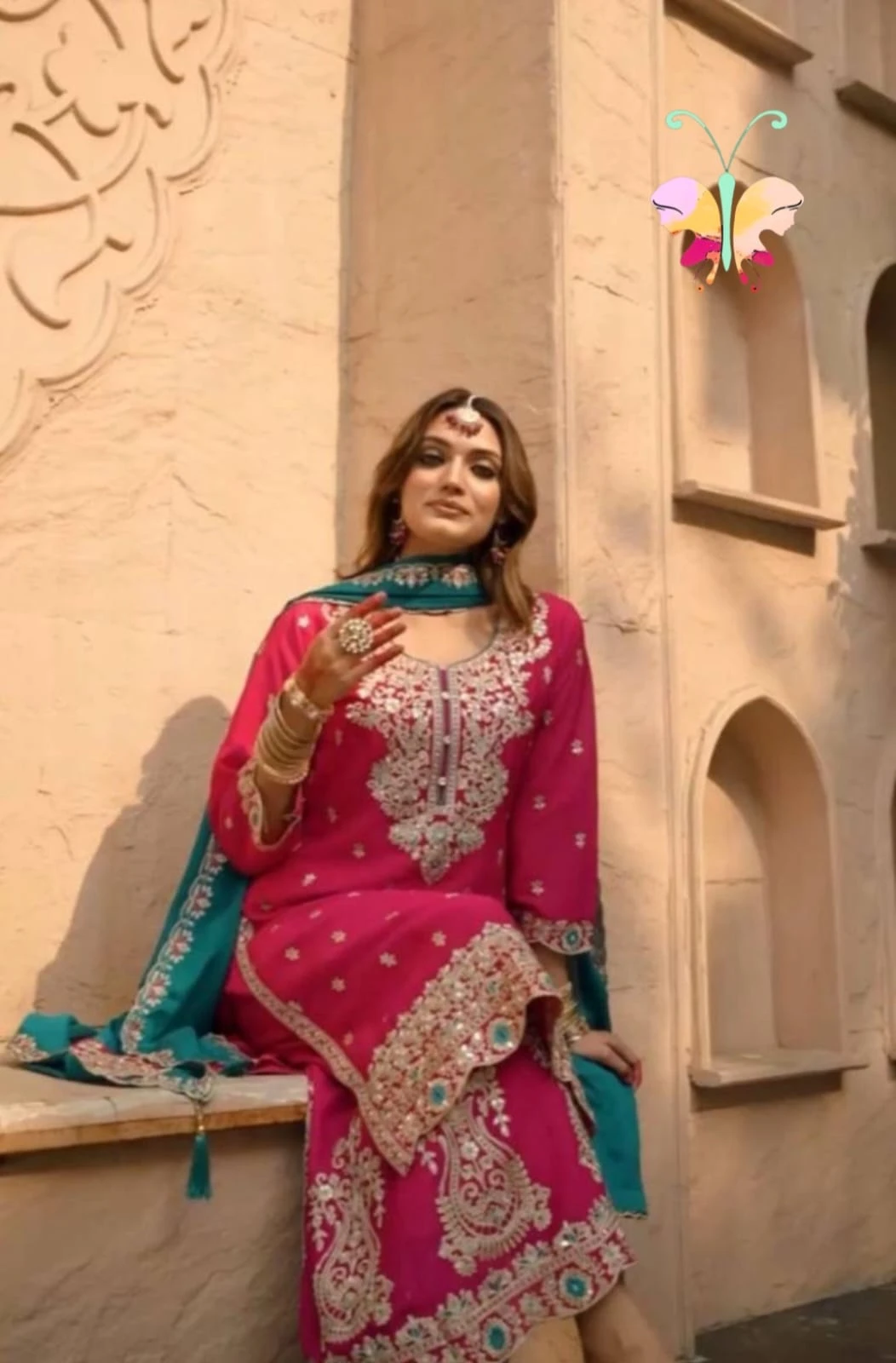 Vichitra Silk Kameez with Plazzo Pants & Duppatta