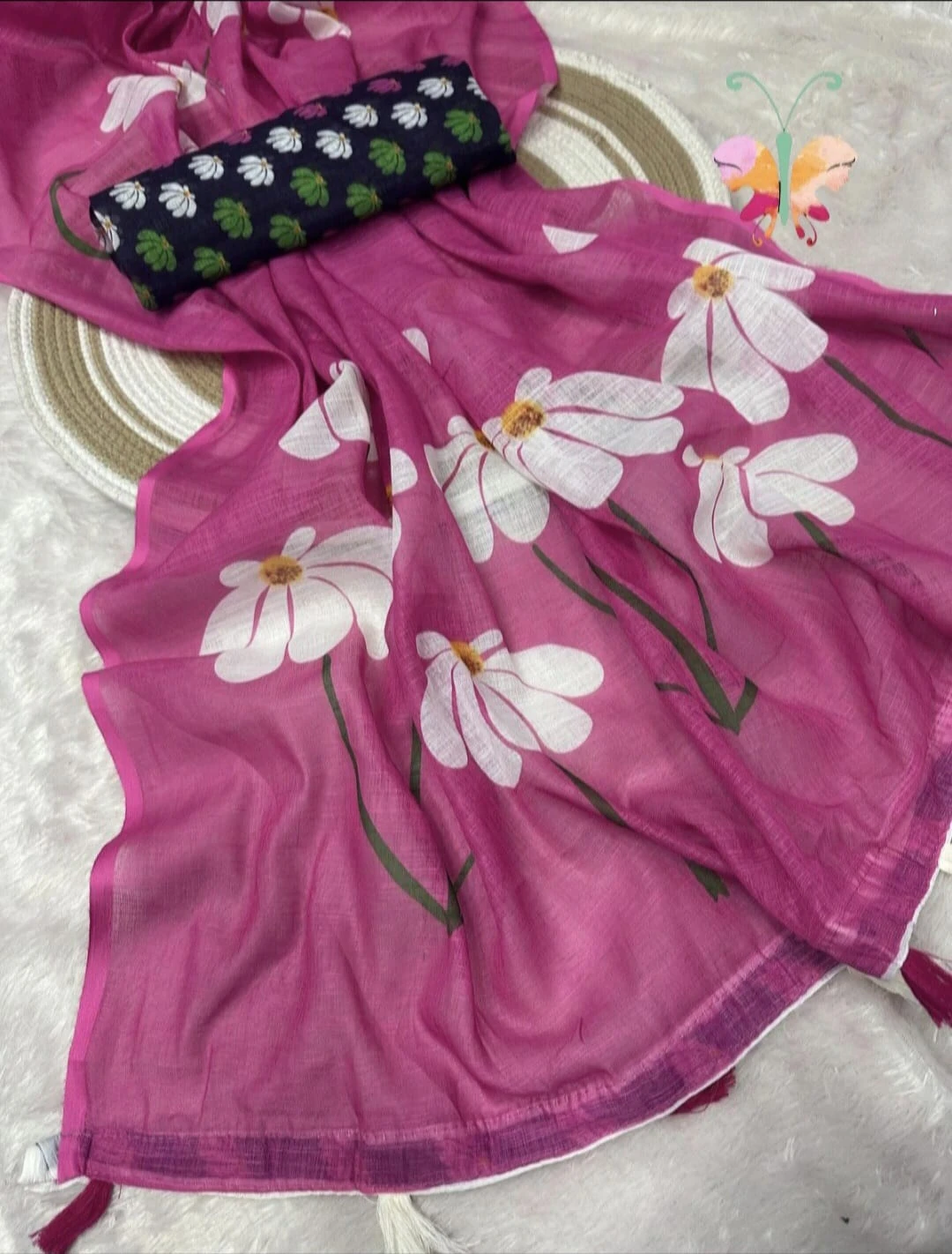 Pure linen cotton saree
